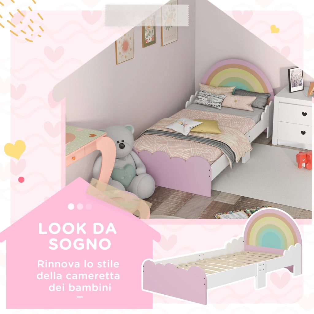 Letto per Bambini con Sponde Laterali ¨C Minimal ¨C Bianco e Rosa 143x74x66