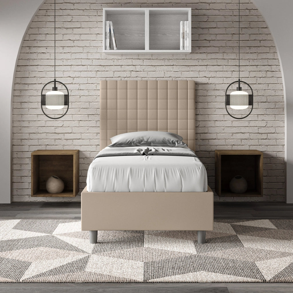 BS COM Letto singolo senza rete imbottito 80x210 similpelle tortora