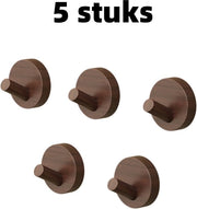 5 pezzi - Grucce - Grucce in legno massello - Senza foratura necessaria - Grucce self-adesive - Grucce in legno per asciugamani e capi d'abbigliamento - 5,5 cm * 4,5 cm - Miele