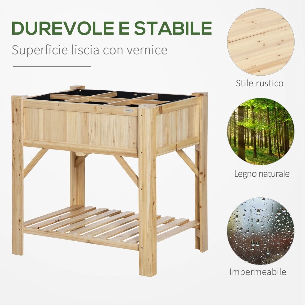 Letto Rialzato da Giardino ¨C Xylo ¨C Legno di Abete con 6 Scomparti, 78.5x58x81cm