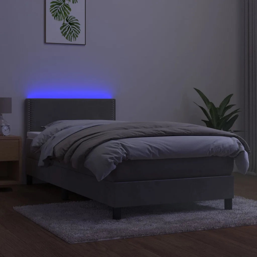 Letto singolo | Letto per adulti | Letto a Molle con Materasso e LED Grigio Chiaro 80x200 cm Velluto