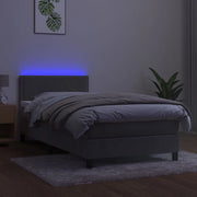 Letto singolo | Letto per adulti | Letto a Molle con Materasso e LED Grigio Chiaro 80x200 cm Velluto