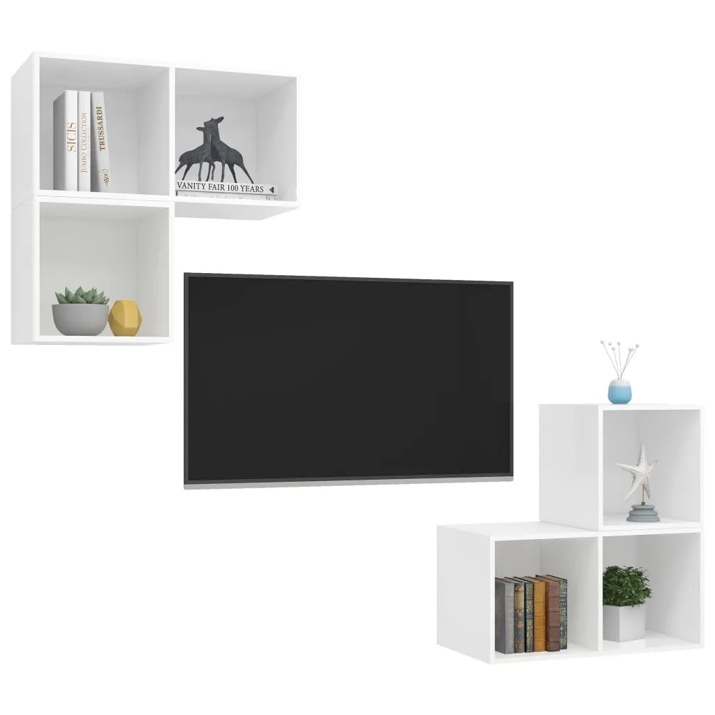 Set Mobile TV 4 pz | Armadietto TV | Mobile Porta TV Bianco in Truciolato