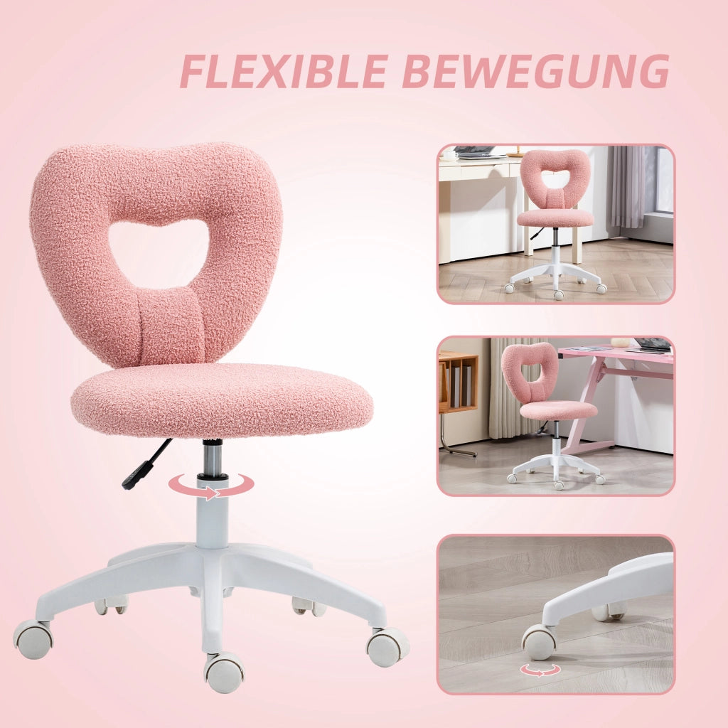 Sedia da ufficio girevole con schienale a cuore e altezza regolabile per studio in teddy fleece rosa