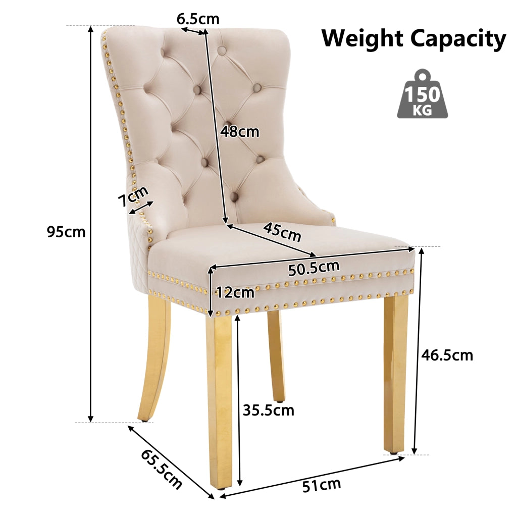 SEDIA da pranzo in velluto beige con gambe in acciaio inox dorato 50.5x45x95 cm