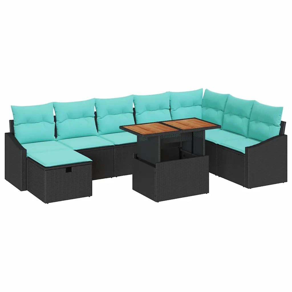 Set Divano da Giardino con cuscino 9 pcs Nero polyrattan 3360043