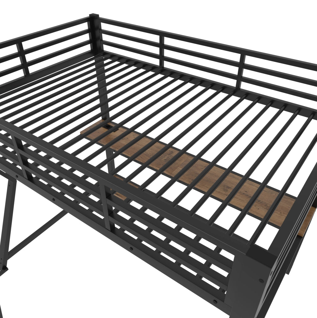 Letto a soppalco 90x200 cm con scrivania, LED, presa USB e scala
