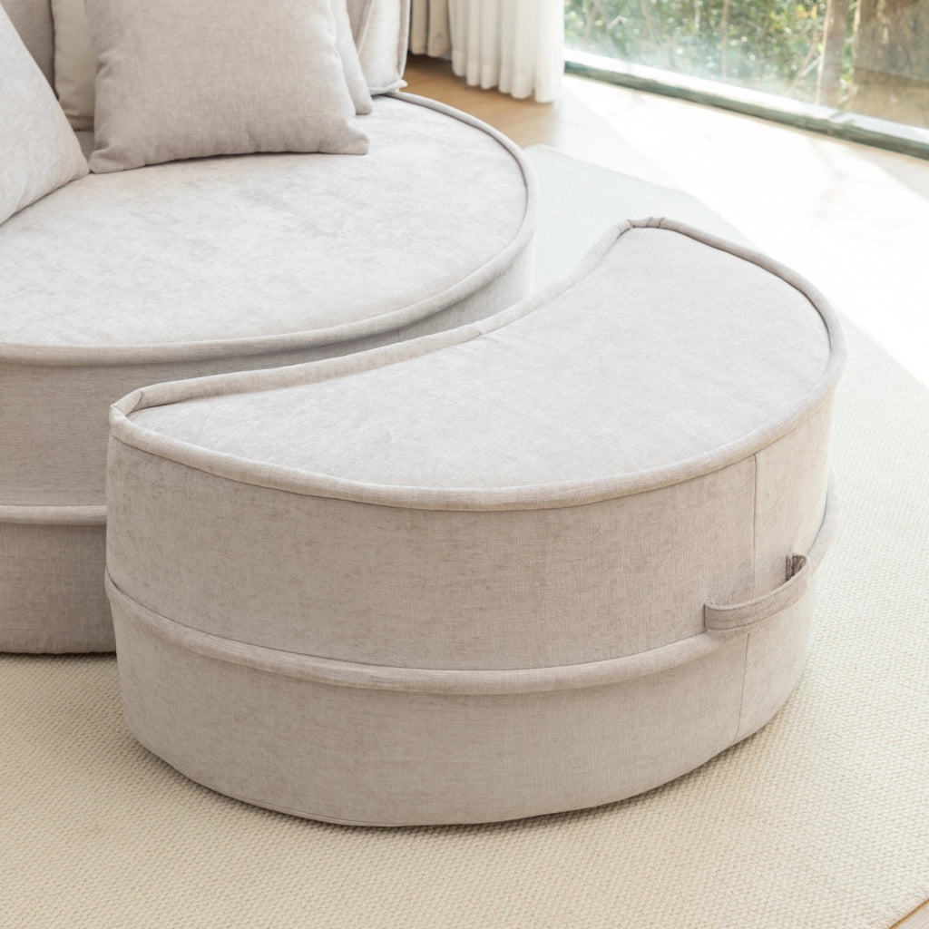 Poltrona Lounge con Ottomana e 5 Cuscini, Senza Montaggio, Chenille, Grigio