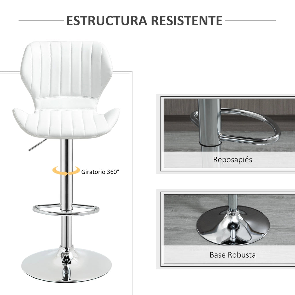Sgabelli da Cucina Altos ¨C Minimal ¨C Struttura in Metallo, Schienale e Rivestimento in Similpelle, Bianco, 47x51,5x92-114 cm