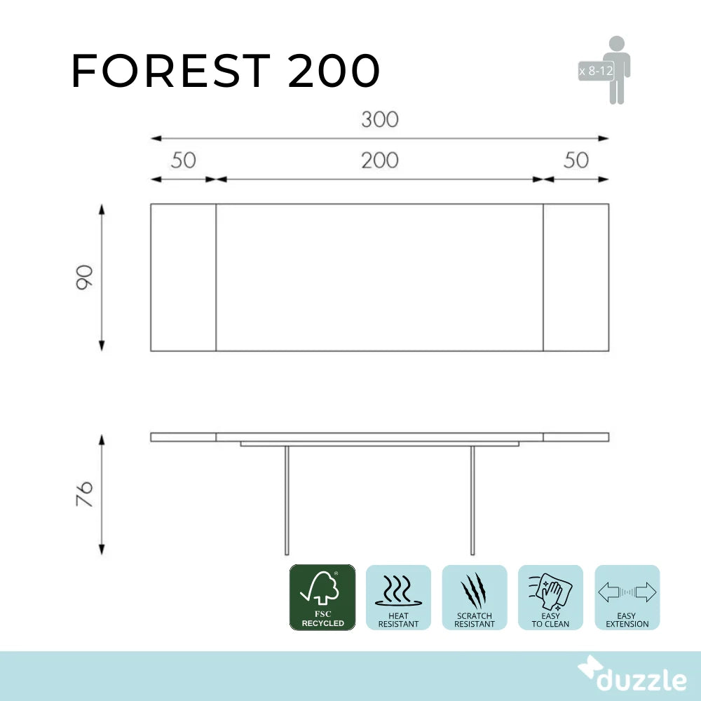 Tavolo da pranzo allungabile in legno impiallacciato rovere naturale Forest 200-300x100 cm fino a 12 posti Made in Italy | Duzzle