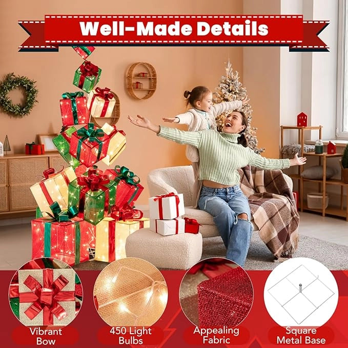 Scatola regalo a LED, 170 cm, impilabile e distribuibile, decorazione natalizia con 450 LED, illuminazione decorativa per interni ed esterni