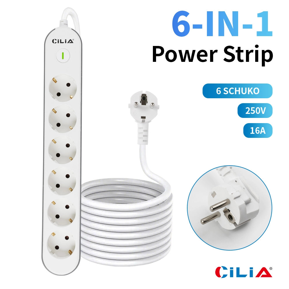Ciabatta Elettrica 6 Prese con Interruttore ¨C Minimal ¨C Bianco