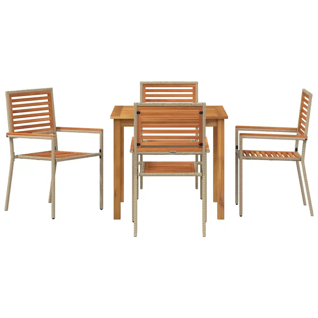 Set da Pranzo per Giardino 5 pcs Beige Legno di Acacia Massello
