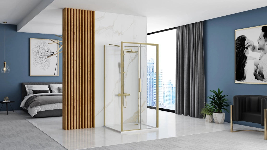Cabina Doccia A Parete Rea Rapid Slide Brush Gold 100x90