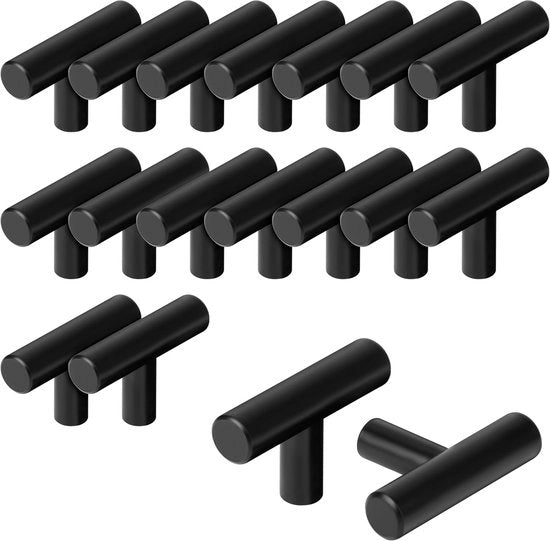 Set di maniglie a cassetta in acciaio inox nero da 20-50mm a T per maniglioni - per ante di armadi e porte - design moderno