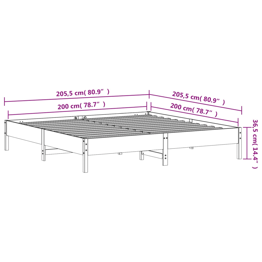 Giroletto senza Materasso Bianco 200x200 cm Legno Massello Pino 842683