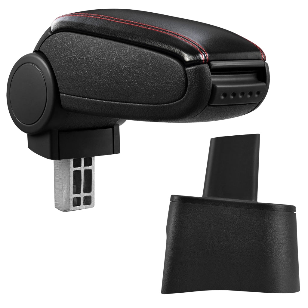 [pro.tec] Bracciolo centrale - Poggiabraccio con vano portaoggetti - imbottito - in similpelle - nero con cucitura rossa - Seat Ibiza Tipo 6L