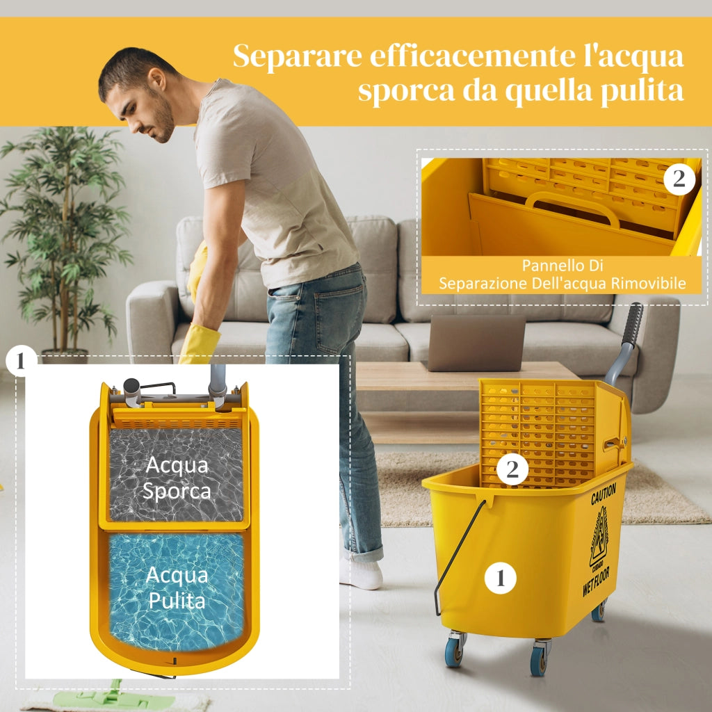 Secchio Lavapavimenti Professionale 20L con Mocio e Strizzatore ¨C Minimal ¨C Giallo 45x26.5x70 cm