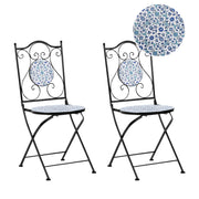 Set di 2 sedie da esterno in metallo nero con motivo a mosaico e struttura pieghevole stile vintage