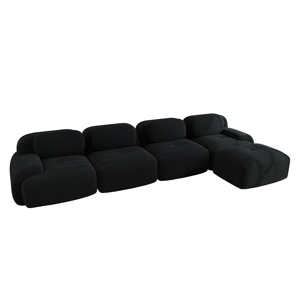 Divano angolare 4 posti con chaise longue - Xylo - Imbottitura 32D, antiscivolo, modulabile, nero