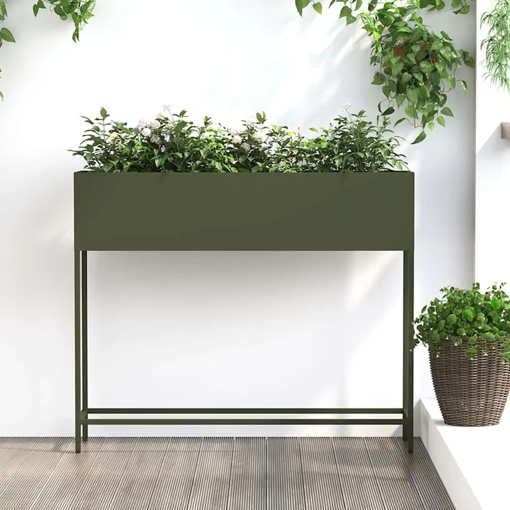 Vaso da Giardino Rialzato Oliver verde 100 x 26 x 82 cm Acciaio 865879