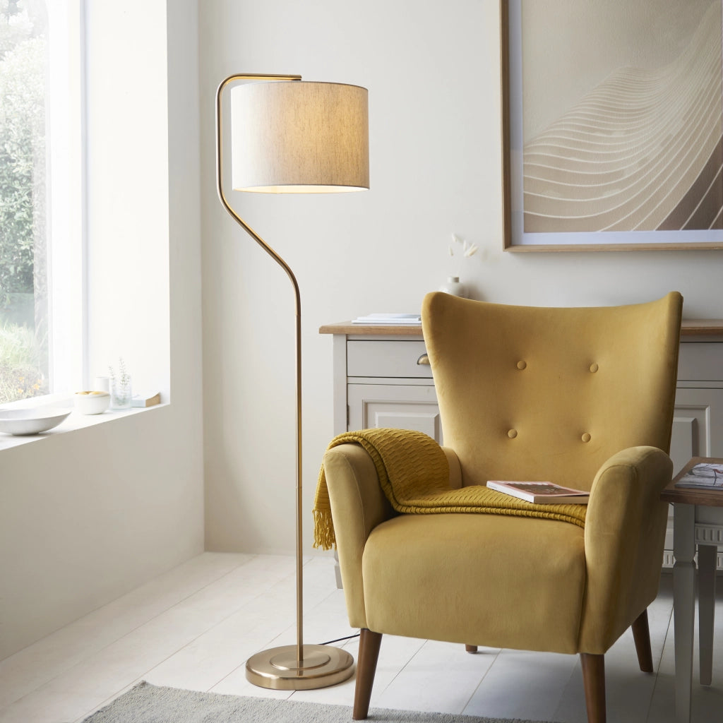 Lampada da terra ottone con paralume lino E27 Endon