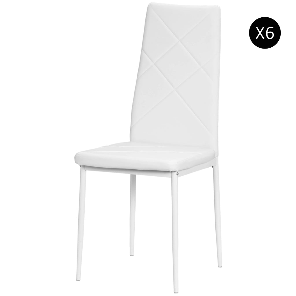 Set di 6 Sedie da Pranzo Imbottite in Similpelle con Schienale Alto e Gambe in Metallo ¨C Zephmum ¨C Bianco 41x50x97 cm
