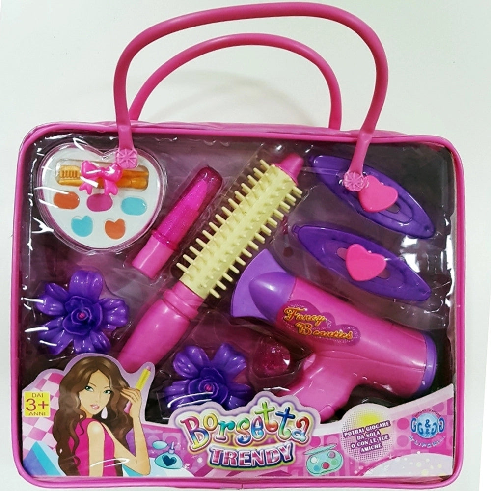 Trade Shop - Borsetta Trendy Beauty Phon Ferro Spazzola Mollette Trucco Finto Gioco Bambine -