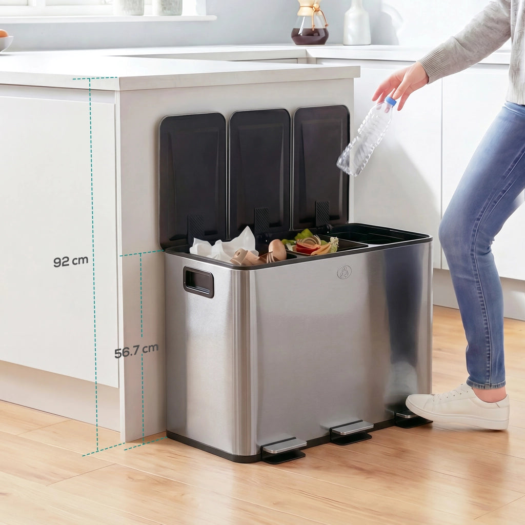 Pattumiera 3 Scomparti 20L ¨C Xylo ¨C Acciaio Inox Anti-Impronte Soft-Close