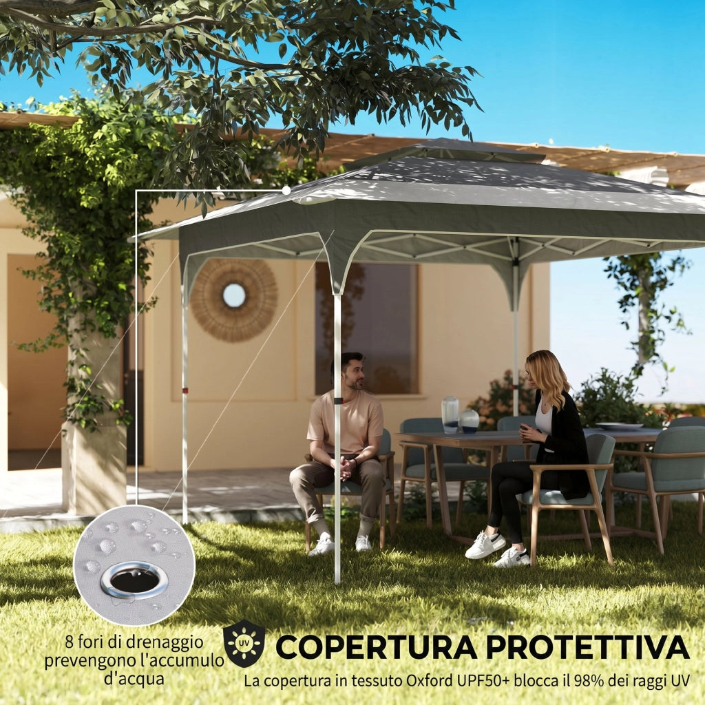 Gazebo Pieghevole Pop Up 3.5x3.5m ¨C Xylo ¨C Doppio Tetto Metallo Tessuto Oxford Grigio Scuro