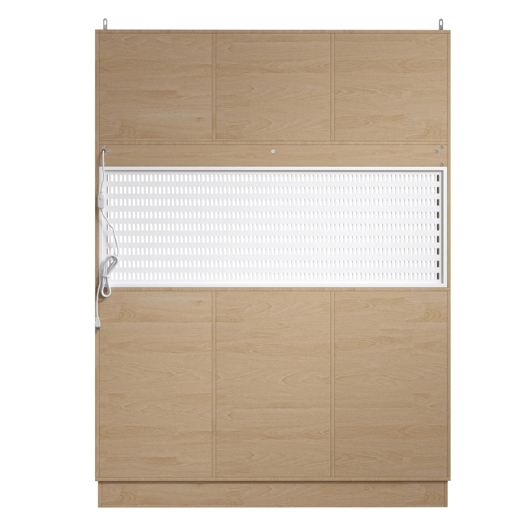 Credenza alta da cucina con cassetto; portabottiglie; portabicchieri; ripiani regolabili e LED per cucina in MDF e vetro 140x40x185;7 cm Bianco