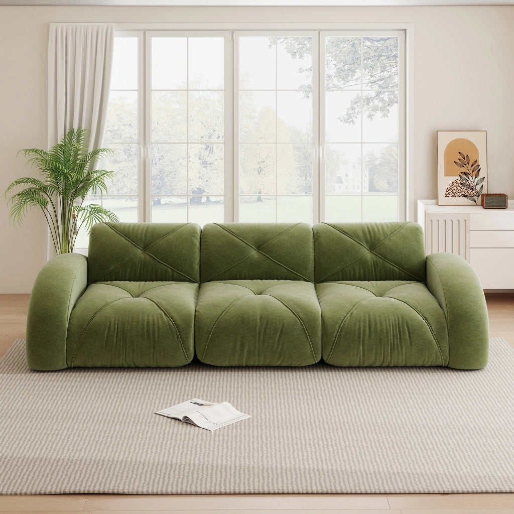 Divano Modulare 3 Posti in Tessuto Chenille ¨C MINIMAL ¨C Verde, Senza Montaggio