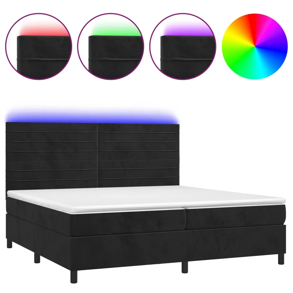 Letto a Molle con Materasso e LED Nero 200x200 cm in Velluto 3136205
