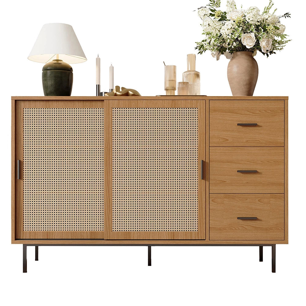 Credenza rustica 2 ante scorrevoli - Xylo - 3 cassetti, ripiani regolabili, per soggiorno, 140x91x37 cm