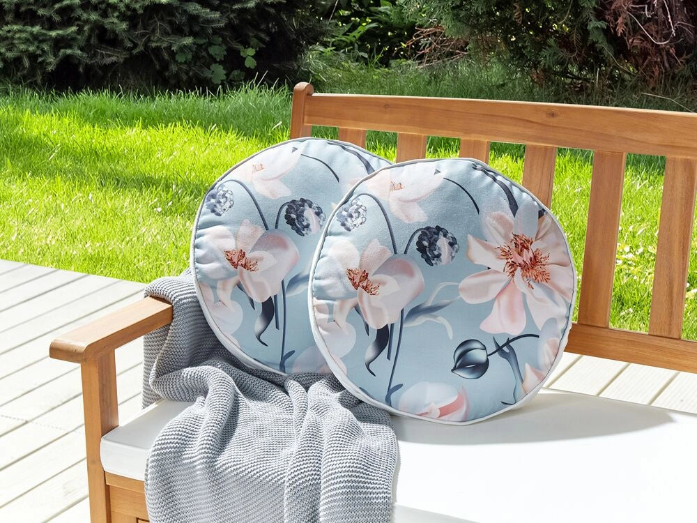 Set di 2 cuscini da esterno in tessuto di poliestere blu con motivo floreale ⌀ 40 giardino terrazzo eleganti