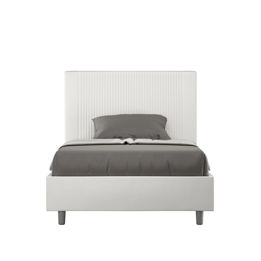 BS COM Letto una piazza e mezza con rete imbottito 120x190 similpelle bianco