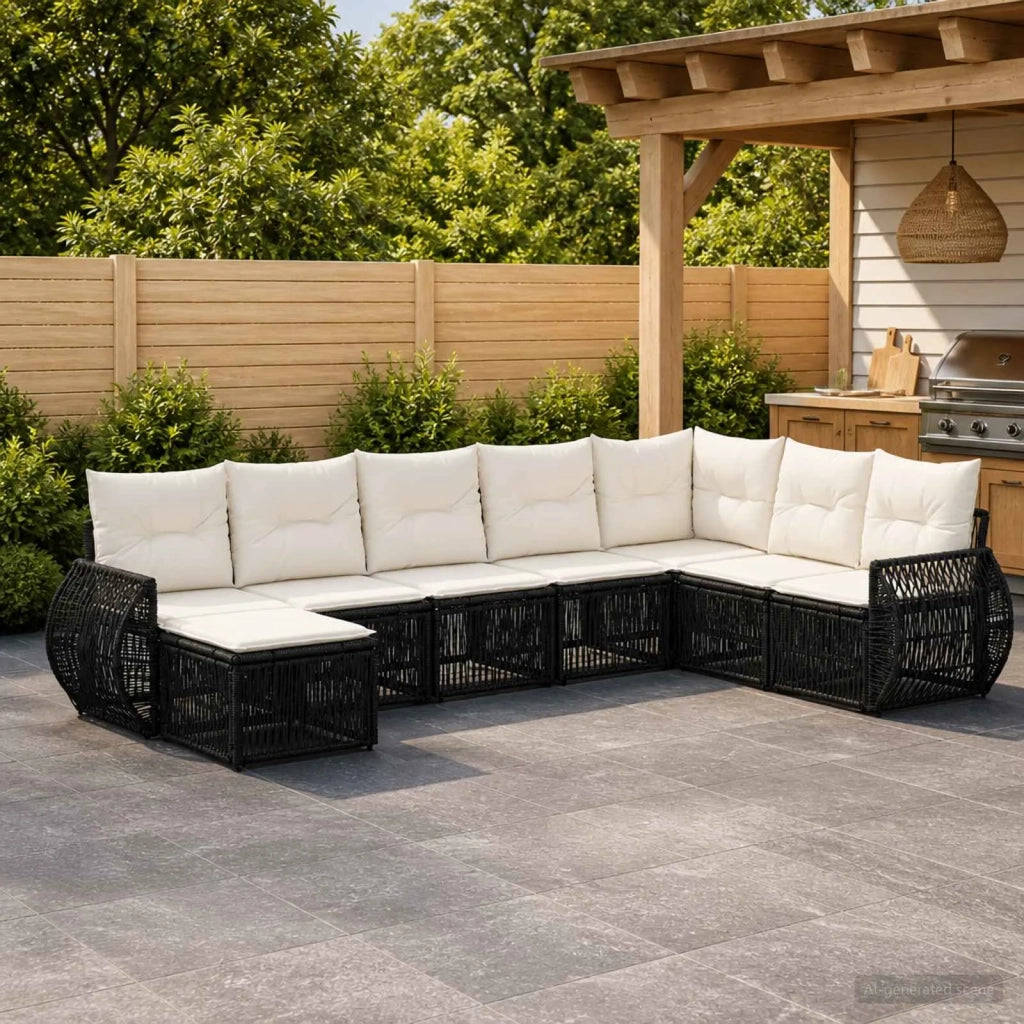 Set Divano da Giardino 8 pz Nero e Bianco Crema polyrattan 3435508