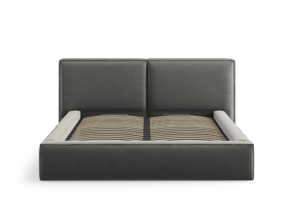 Cosmopolitan Design - Letto a cassettone con testiera doppia "Arendal" 140x200cm in velluto grigio chiaro 