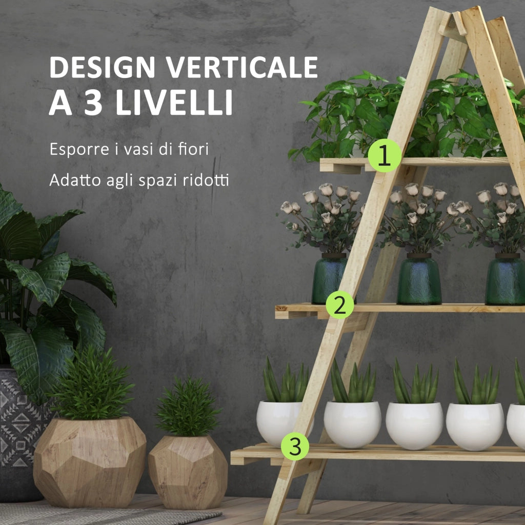 Portapiante a Doghe Verticale 3 Livelli ¨C Minimal ¨C Legno 100x36x112 cm