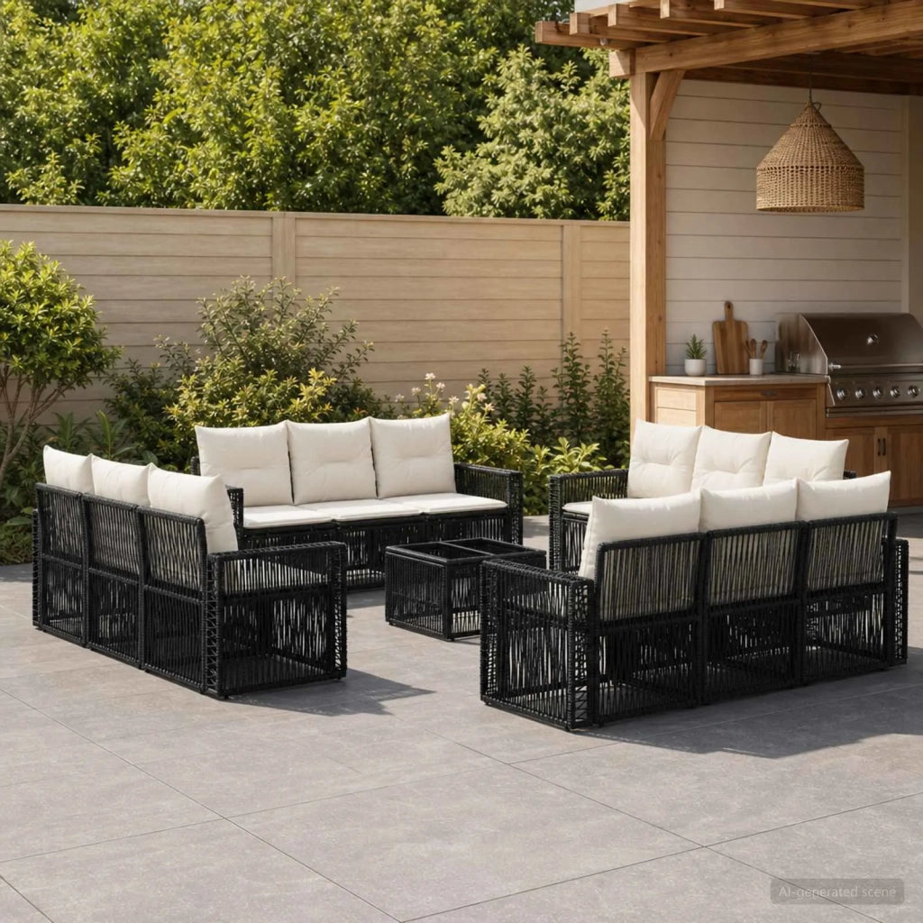 Set Divano da Giardino 13 pz Nero e Bianco Crema polyrattan 3435076