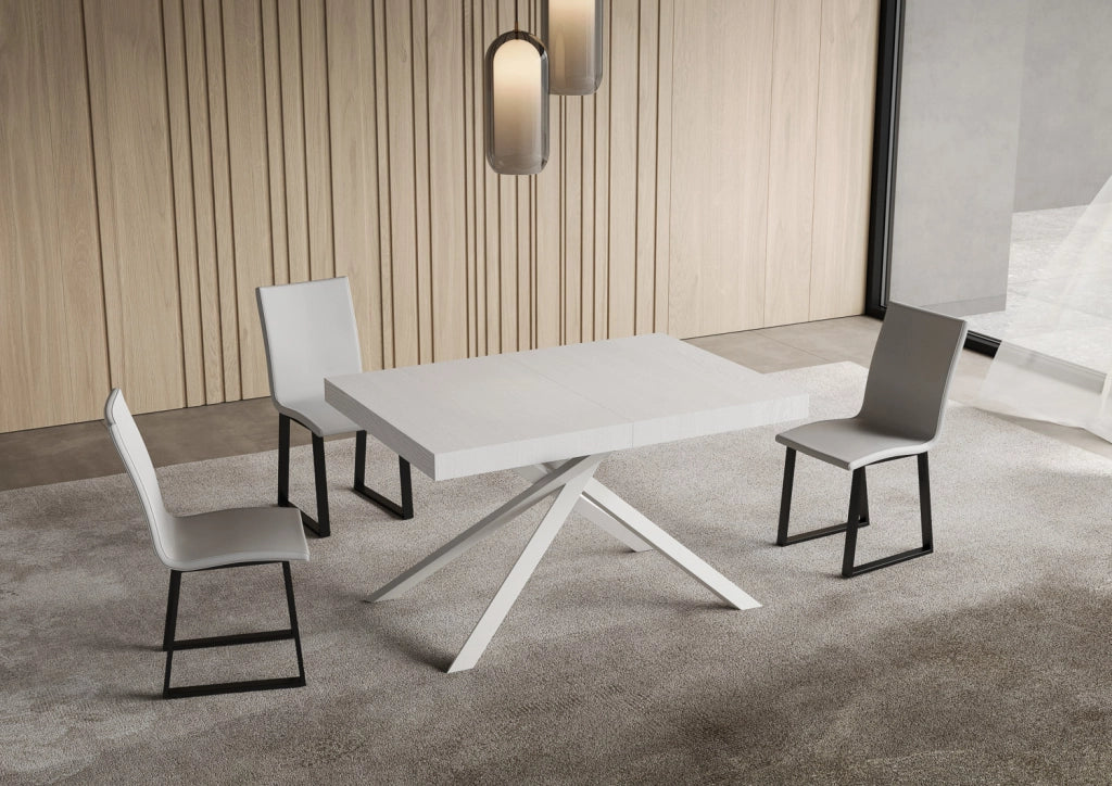 Tavolo allungabile 120/380x90 cm Niket bianco frassino gambe bianche
