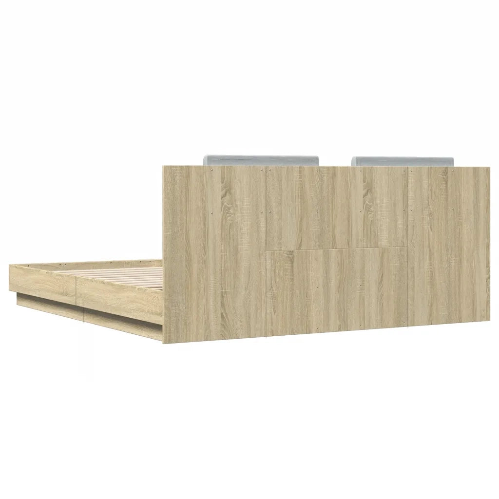 Giroletto con Testiera e LED-Struttura Letto con testiera Rovere Sonoma 160x200 cm 661364