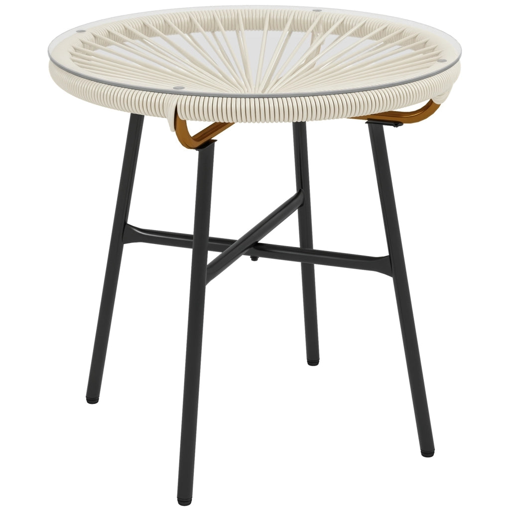Tavolino da caff¨¨ rotondo giardino ¨C Xylo ¨C vetro temperato rattan crema ?50cm