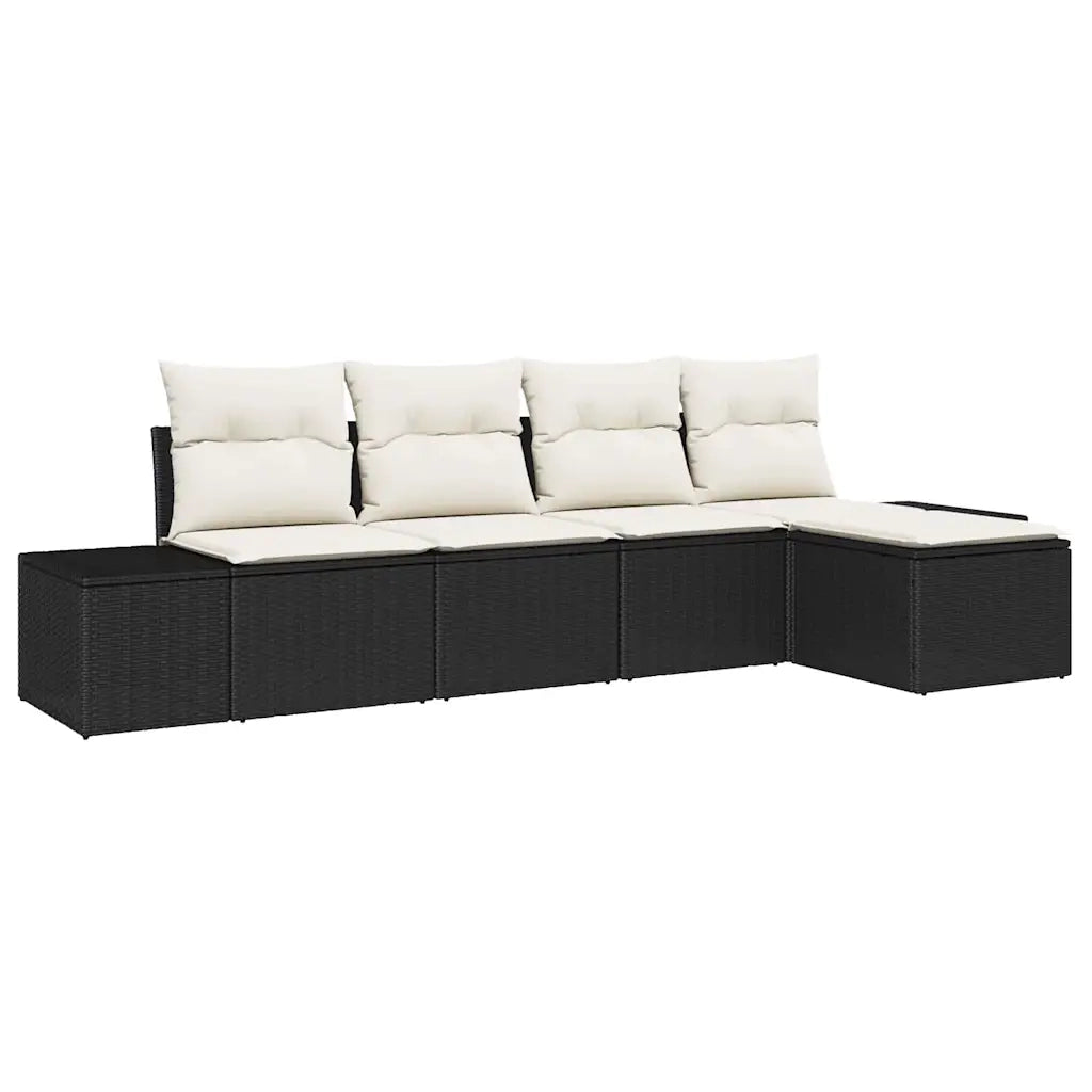 Set Divano da Giardino con cuscino 5 pcs Nero polyrattan