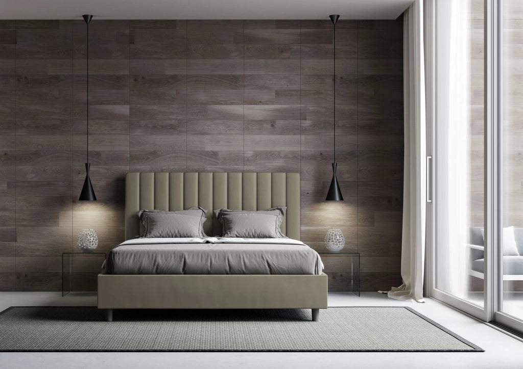 BS COM Letto queen size contenitore imbottito 150x200 similpelle cappuccino