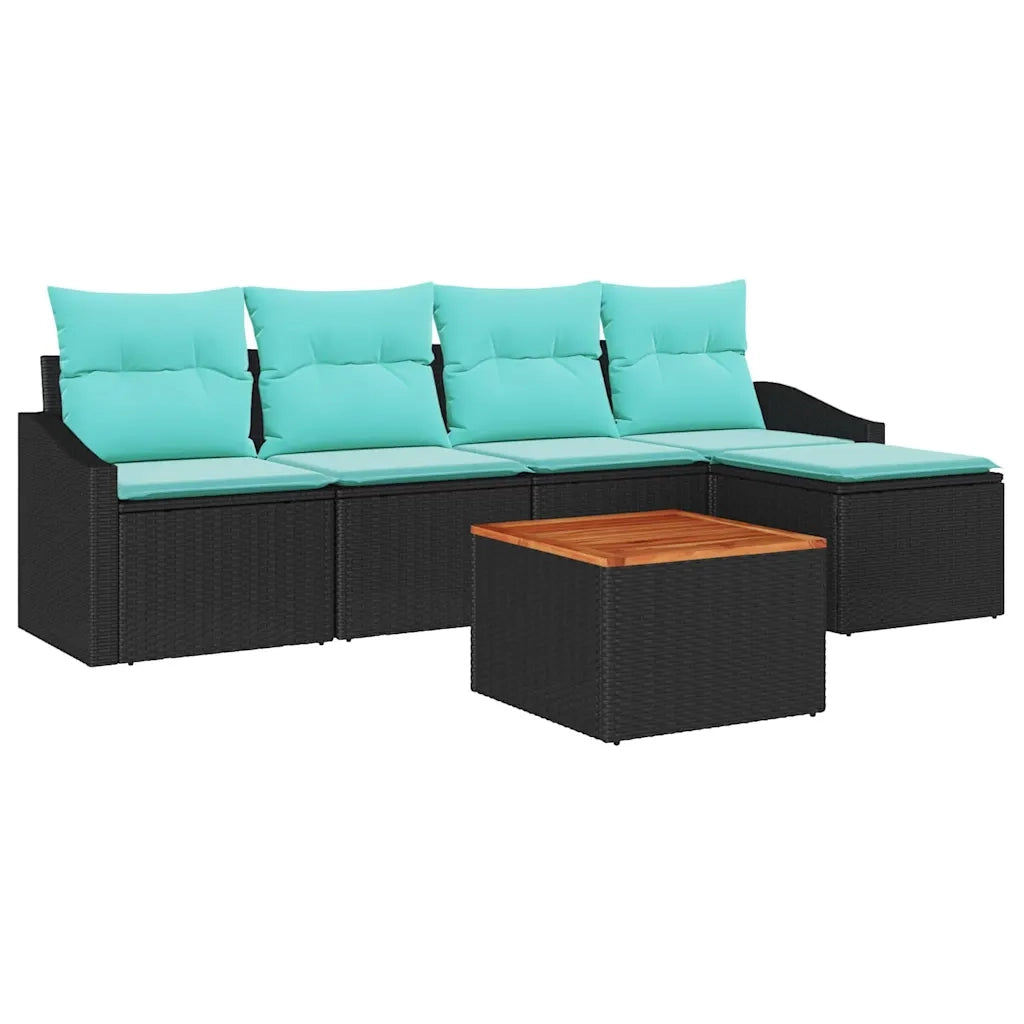 Set Divano da Giardino con cuscino 6 pcs Nero polyrattan 3347823
