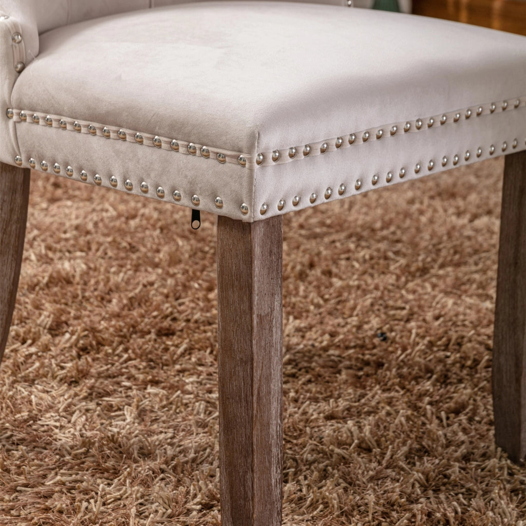 Nikki Collection - Set di 2 sedie da pranzo moderne e di alta gamma in legno massello trapuntato con rivestimento in velluto e gambe in legno con borc