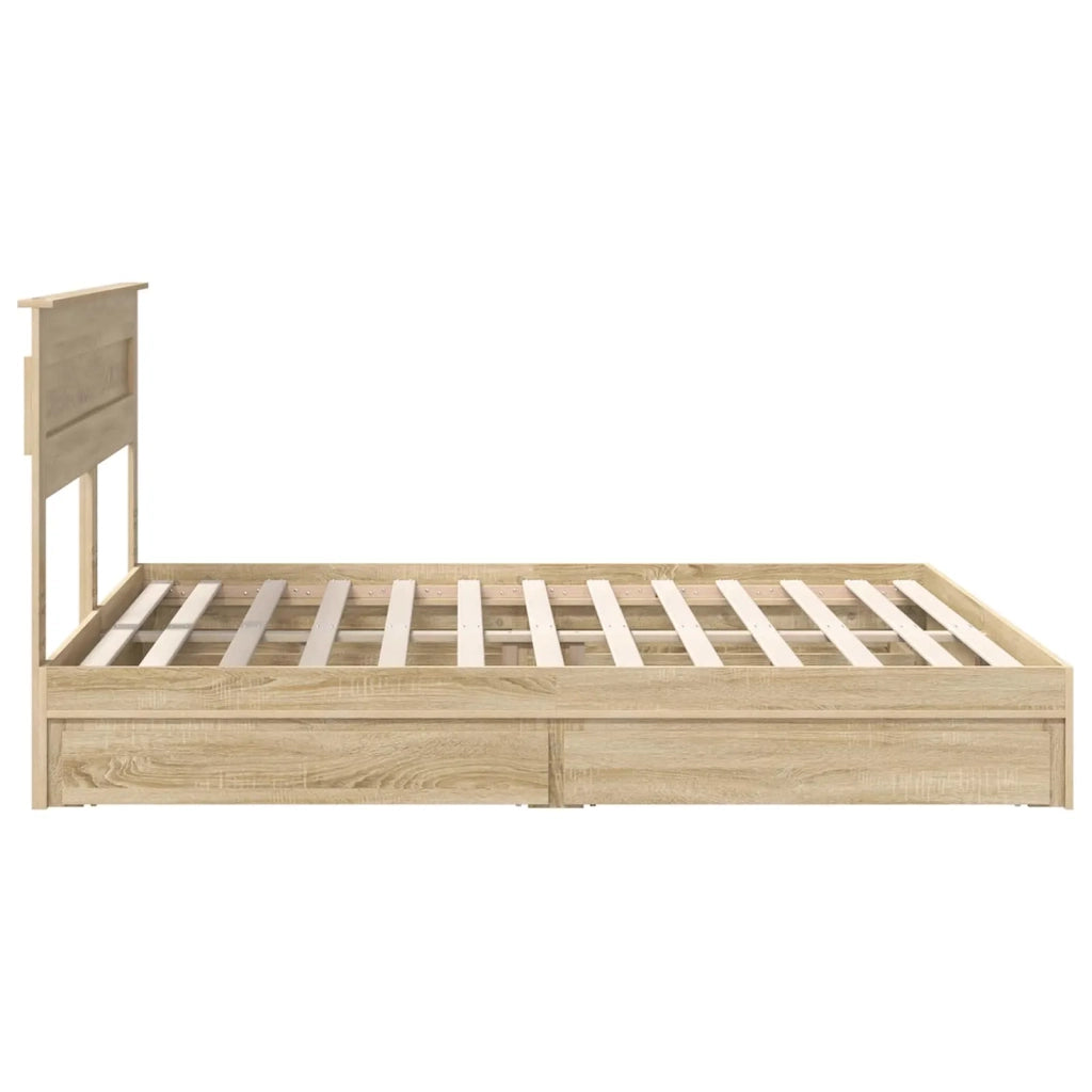 Letto matrimoniale | Letto per adulti | Letto con Contenitore con testiera Rovere Sonoma 180 x 200 cm