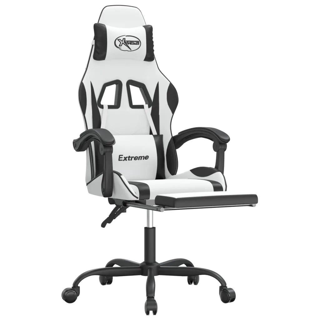 Sedia da Gaming | Sedia da e-sports Girevole Poggiapiedi Bianco e Nero Similpelle