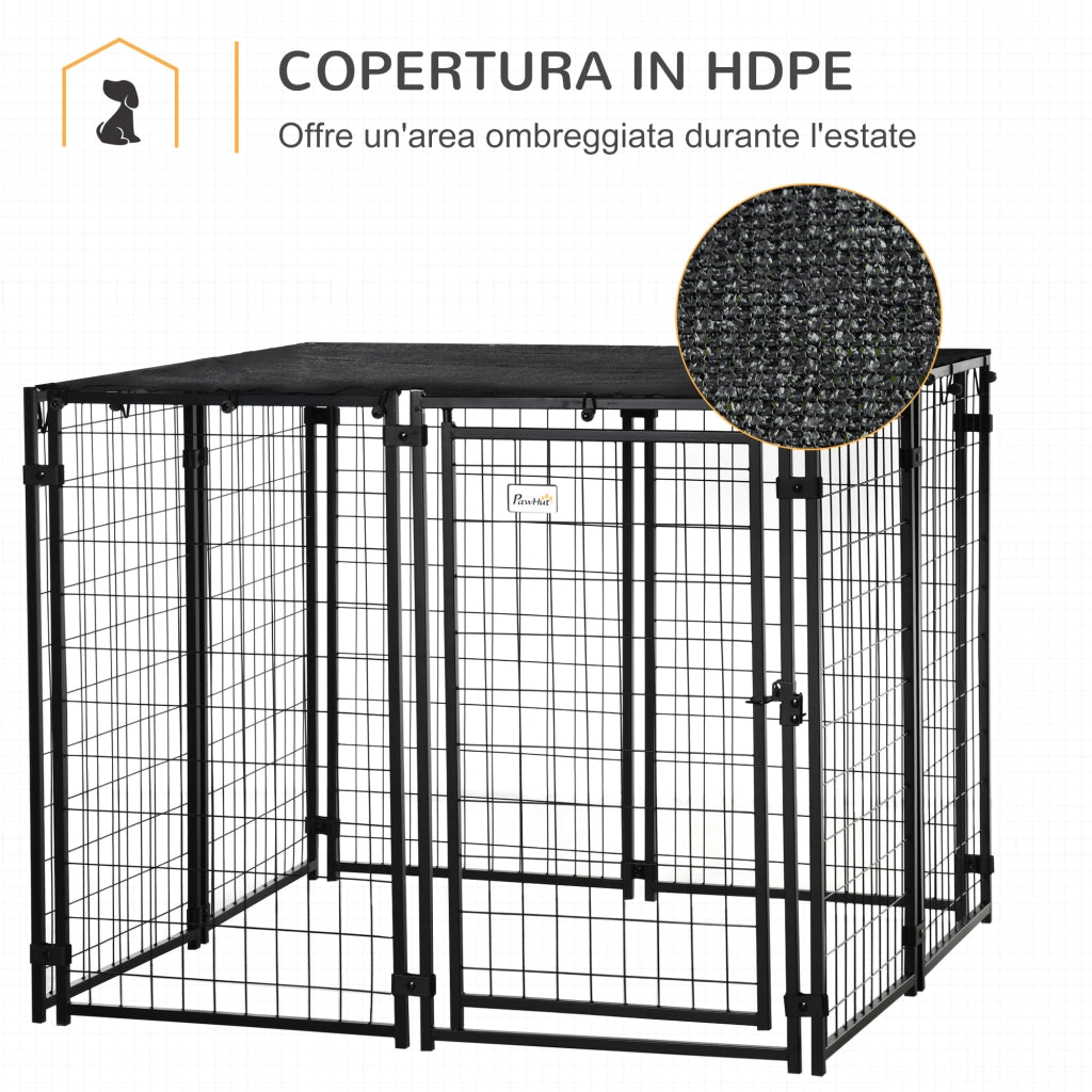 Recinto Pieghevole per Cani con Copertura ¨C Xylo ¨C 8 Pannelli, Porta Bloccabile, 141x141x113cm, Nero